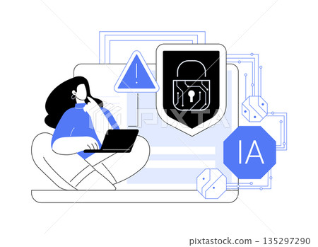 Cybersecurity AI for Threat Detection abstract concept vector illustration. 135297290