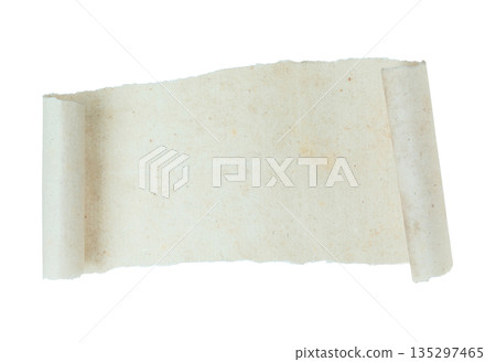 Torn ancient paper sheet with curled edges and flat center, isolated on transparent background. Vintage textured parchment with copy space for historical, classic, or editorial design Torn ancient paper sheet with curled edges and flat center, isolated on transparent background. Vintage textured parchment with copy space for historical, classic, or editorial design 135297465