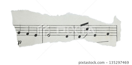Small torn fragment of antique musical sheet isolated on transparent background. Vintage music paper detail suitable for design, collage, education, history, and creative layouts Small torn fragment of antique musical sheet isolated on transparent background. Vintage music paper detail suitable for design, collage, education, history, and creative layouts 135297469