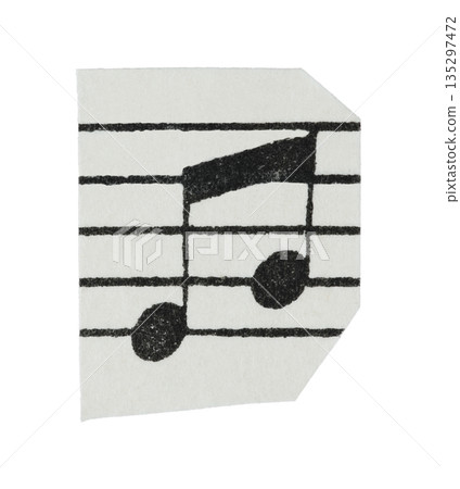 Single musical note cut from sheet music with rough angular edges, isolated on transparent background. Creative paper fragment for music design, collage, education, and artistic concepts Single musical note cut from sheet music with rough angular edges, isolated on transparent background. Creative paper fragment for music design, collage, education, and artistic concepts 135297472