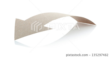 Arrow made from kraft paper, curved in an arc shape and isolated on transparent background. Minimal handmade paper element for design, navigation, banners, and layouts Arrow made from kraft paper, curved in an arc shape and isolated on transparent background. Minimal handmade paper element for design, navigation, banners, and layouts 135297482