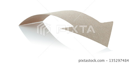 Arrow made from kraft paper, curved in an arc shape and isolated on transparent background. Minimal handmade paper element for design, navigation, banners, and layouts 135297484