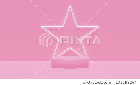 一個空間，圓形舞台映襯著閃耀的星形LED背景。粉紅色攝影工作室的CG插畫。 135298264