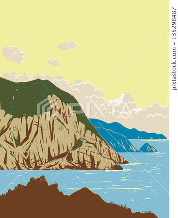 Osezaki Cliff in Saikai National Park Kyushu Japan WPA Poster Art 135298487