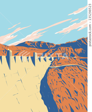 Hoover Dam in Nevada Arizona Border WPA Poster Art 135298523