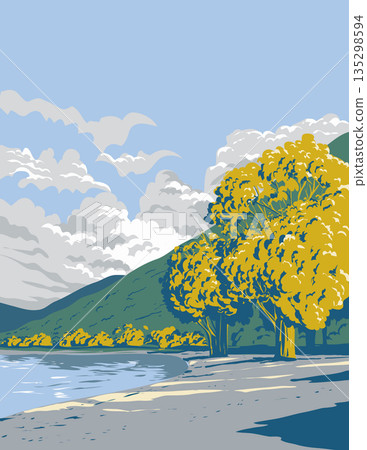 Wilson Bay Reserve in Queenstown Otago New Zealand WPA Poster Art 135298594