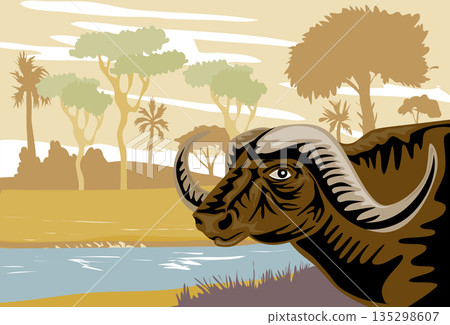 African Buffalo in Katavi National Park Tanzania WPA Poster Art African Buffalo in Katavi National Park Tanzania WPA Poster Art 135298607