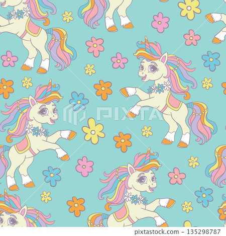 Seamless pattern with funny unicorns and butterflies vector Seamless pattern with funny unicorns and butterflies vector 135298787