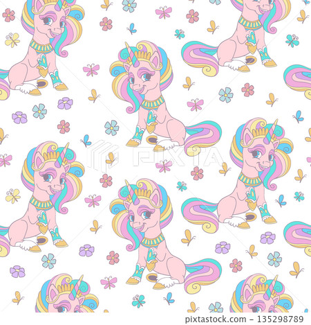 Unicorns dreams pastel seamless pattern white background Unicorns dreams pastel seamless pattern white background 135298789