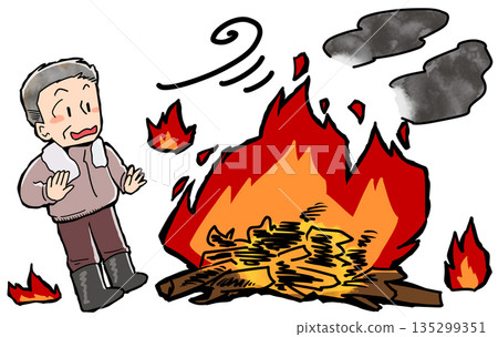 A man is surprised by the spread of the flames 135299351