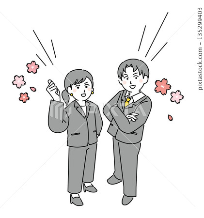 Illustration of a standing pose for male and female new employees Illustration of a standing pose for male and female new employees 135299403