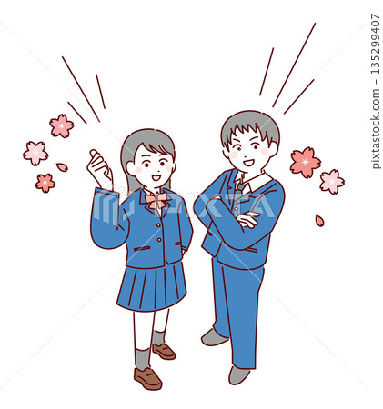 高中男女學生站立姿勢的插圖 135299407