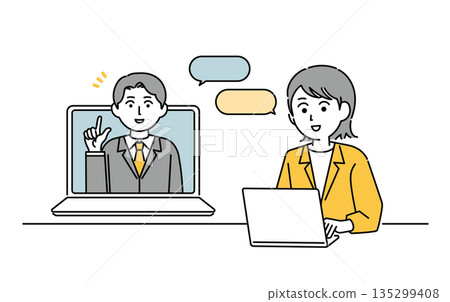 在線上會議中工作成年人的示意圖 在線上會議中工作成年人的示意圖 135299408