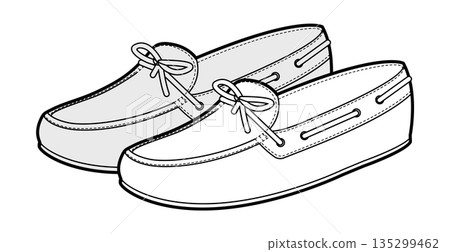 Boat loafer shoe women sketch pair. Lace detail casual deck footwear for weekend travel coastal outfit Technical fashion Boat loafer shoe women sketch pair. Lace detail casual deck footwear for weekend travel coastal outfit Technical fashion 135299462