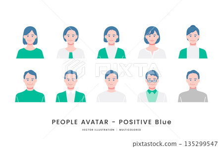 Men and women in their 40s to 60s with positive expressions Simple vector illustration icon set 135299547