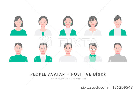 Men and women in their 40s to 60s with positive expressions Simple vector illustration icon set 135299548