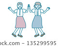 Senior women joyfully joining hands 135299595