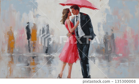 Timeless romantic valentines oil painting illustration 135300008
