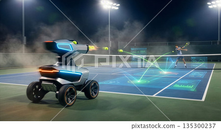 Physical AI: Nighttime training with an AI robot on a tennis court Physical AI: Nighttime training with an AI robot on a tennis court 135300237