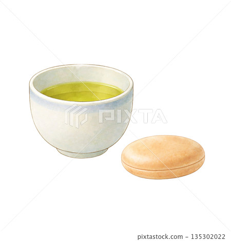 Watercolor illustration of Japanese tea and Japanese sweets 135302022