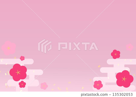 A simple background of vibrant pink plum blossoms and haze 135302053