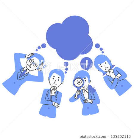 Illustration of a business scene where ideas are thought up in planning meetings, but things don't go well and people resort to trial and error Illustration of a business scene where ideas are thought up in planning meetings, but things don't go well and people resort to trial and error 135302113