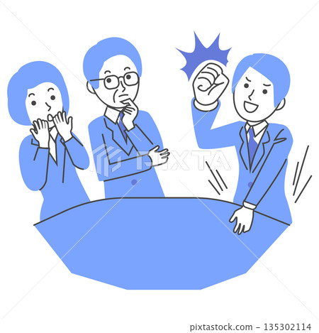 會議場景插圖,畫面中,一位優秀的員工的演講給周圍的人留下了深刻的印象。 會議場景插圖,畫面中,一位優秀的員工的演講給周圍的人留下了深刻的印象。 135302114