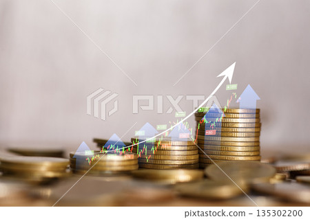investment wealth concept. The graph shows the increase in compound interest over time. growth and success Invest in stock markets, funds and digital assets. Stock Funding, stock market volatility. 135302200