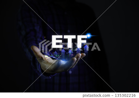 ETF investment concept with glowing text and stock market chart, symbolizing trading, portfolio growth, and financial success. ETF investment concept with glowing text and stock market chart, symbolizing trading, portfolio growth, and financial success. 135302216