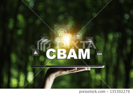 CBAM concept with CO2, carbon credit, ESG, and sustainability icons, symbolizing climate policy and green economy regulation. CBAM concept with CO2, carbon credit, ESG, and sustainability icons, symbolizing climate policy and green economy regulation. 135302278