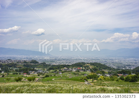 Nakano rice terraces and the cityscape of Minami Alps City 135302373