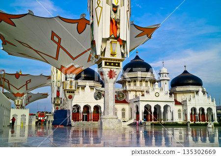 Beautiful view of Baiturrahman Mosque, Banda Aceh, Indonesia Beautiful view of Baiturrahman Mosque, Banda Aceh, Indonesia 135302669