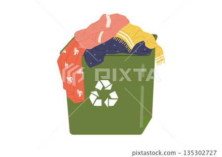 Clothing Recycling Bin with Used Garments for Sustainable Fashion Illustration Clothing Recycling Bin with Used Garments for Sustainable Fashion Illustration 135302727