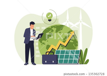 Business Professional Analyzing Sustainable Green Energy and ESG Corporate Strategy Business Professional Analyzing Sustainable Green Energy and ESG Corporate Strategy 135302728