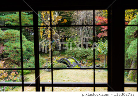 Autumn leaves seen from the window Autumn leaves seen from the window 135302752