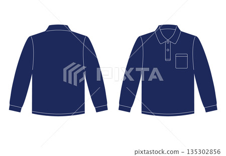 藏藍色長袖polo衫，胸袋 135302856