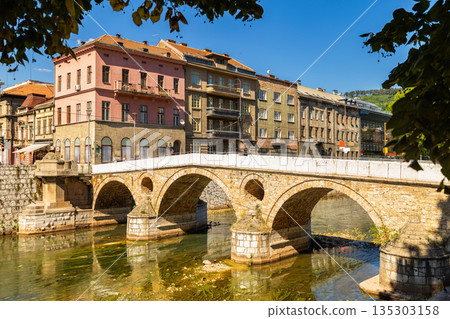 Ancient stone Latin bridge, Sarajevo, Serbia Ancient stone Latin bridge, Sarajevo, Serbia 135303158