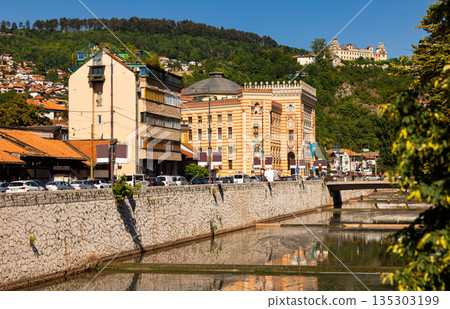 Summer view of riverside street in Sarajevo, Bosnia and Herzegovina Summer view of riverside street in Sarajevo, Bosnia and Herzegovina 135303199