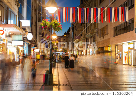 Night life at most beautiful shopping and entertainment area in Europe - Knyaz Mikhail Street. 135303204