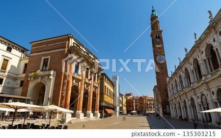Piazza dei Signori in Vicenza, Italy, with Basilica Palladiana and Torre Bissara 135303215