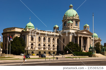 National Assembly of Serbia in Belgrade on summer day National Assembly of Serbia in Belgrade on summer day 135303216