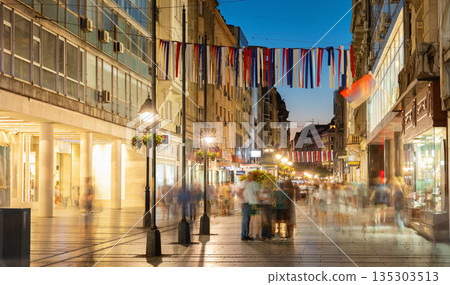 Evening view of Knez Mihailova Street in Belgrade, Serbia 135303513