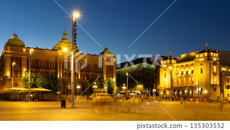 Summer evening view of Republic Square in Belgrade, Serbia Summer evening view of Republic Square in Belgrade, Serbia 135303552