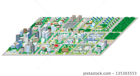 城市景觀的三維視圖。 城市景觀的三維視圖。 135303553