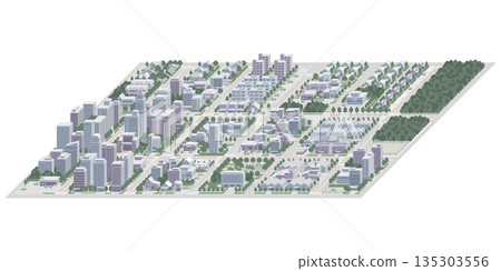 Three-dimensional view of the townscape. Cityscape. Three-dimensional view of the townscape. Cityscape. 135303556