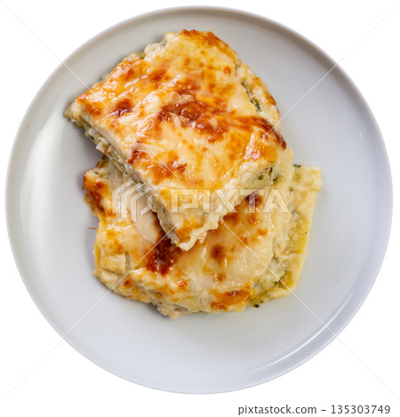 Italian casserole made from filo dough, lightly salted salmon and broccoli cabbage Italian casserole made from filo dough, lightly salted salmon and broccoli cabbage 135303749