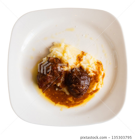 Pork belly is grilled with soft mashed potatoes Pork belly is grilled with soft mashed potatoes 135303795