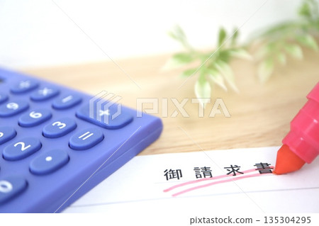 Invoice and calculator. Image of accounting and payment. Invoice and calculator. Image of accounting and payment. 135304295