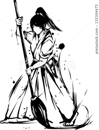 Calligraphy girl ink painting illustration Calligraphy girl ink painting illustration 135304475