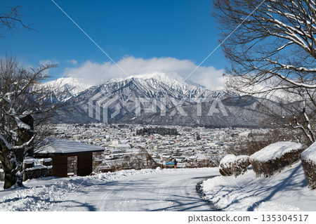從高地眺望城市景觀和冬季的北阿爾卑斯山脈 135304517